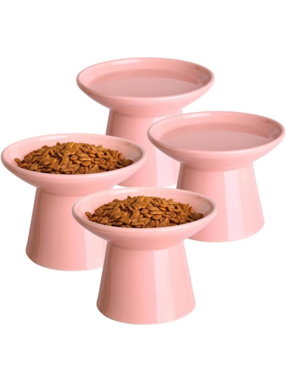 Elevated Ceramic Cat Food Bowls Set - 6.2" Wide, 4-Pack, Stylish Pink Design